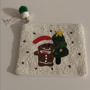 Beaded Christmas Gingerbread Pouch with Tree NWT